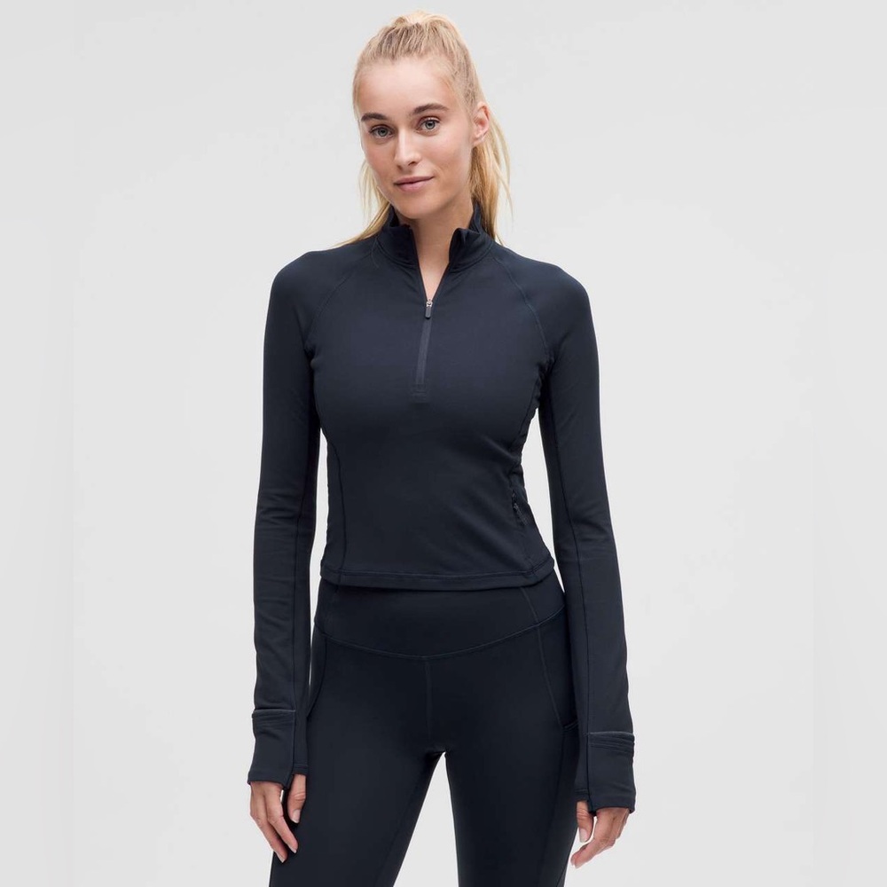 Lululemon Its Rulu Run Cropped Half Zip size XL True Navy TRNV